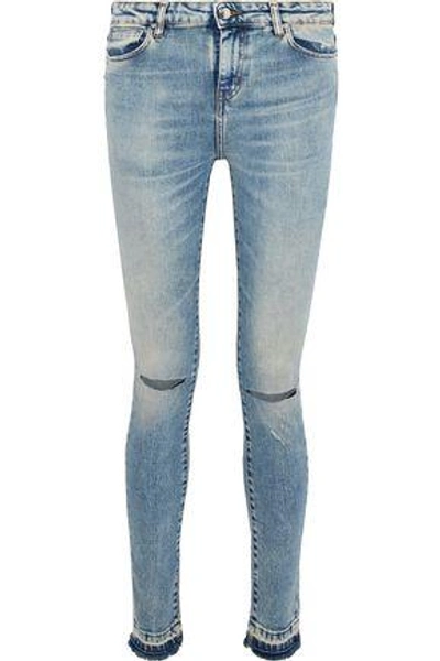 Shop Iro Woman Esra Distressed Mid-rise Skinny Jeans Blue