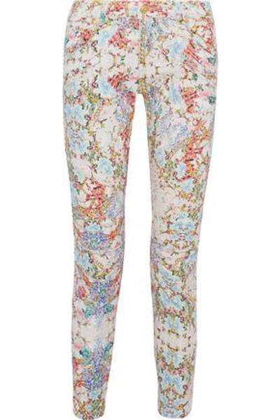 Shop Pierre Balmain Woman Moto-style Cropped Floral-print Low-rise Slim-leg Jeans Off-white