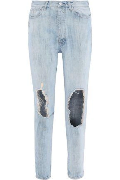 Shop Iro Barbara Distressed High-rise Straight-leg Jeans In Light Blue