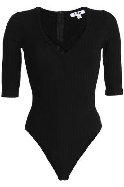 Shop Lna Camino Ribbed-knit Bodysuit In Black