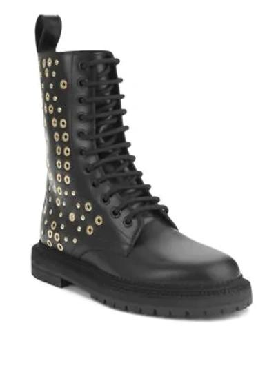 Shop Burberry Aster Eye Studded Leather Combat Boots In Black