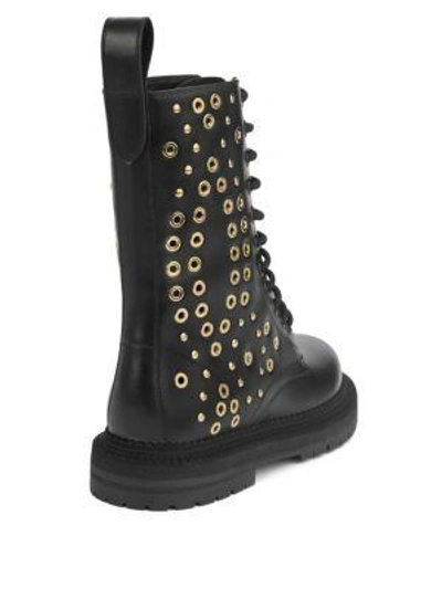Shop Burberry Aster Eye Studded Leather Combat Boots In Black