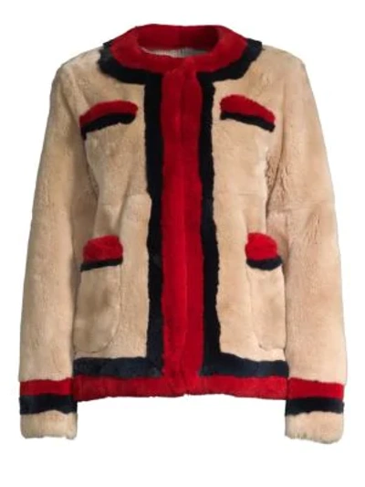 Shop Pologeorgis Boxy Rabbit Fur Jacket In Camel Navy