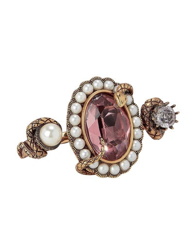 Shop Alexander Mcqueen Snake Jewel Double Ring