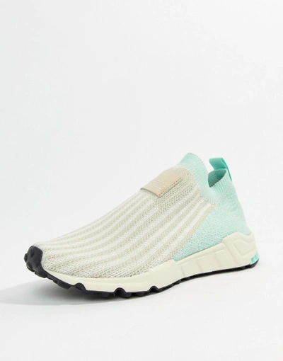 Shop Adidas Originals Eqt Support Sock 1/3 Sneakers In White And Mint - White
