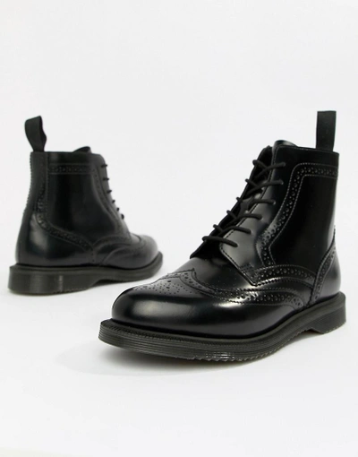 Shop Dr. Martens' Delphine Brogue Black Leather Lace Up Flat Ankle Boots - Black