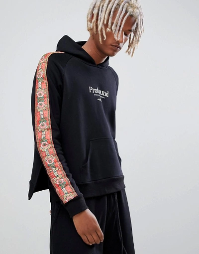 Shop Profound Aesthetic Hoodie With Floral Taping In Black - Black