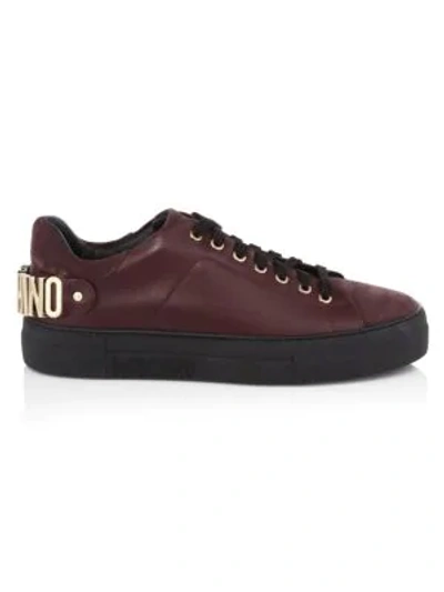 Shop Moschino Velvet Logo Low-top Sneakers In Burgundy