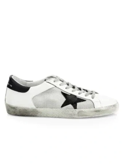 Shop Golden Goose Mesh Star Leather Sneakers In White Grey