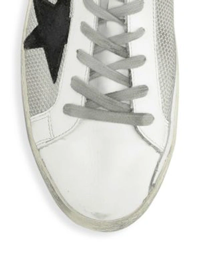 Shop Golden Goose Mesh Star Leather Sneakers In White Grey