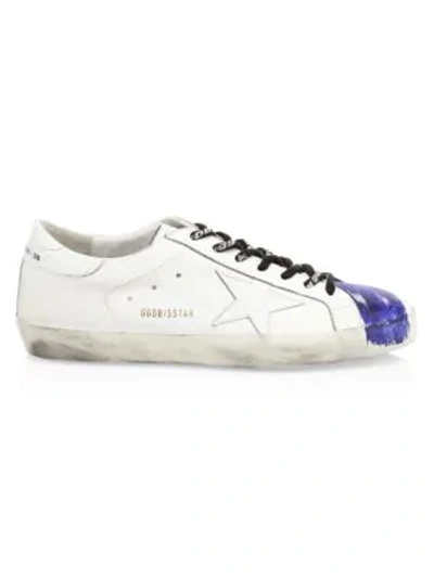 Shop Golden Goose Men's Superstar Leather Paint Sneakers In White Blue
