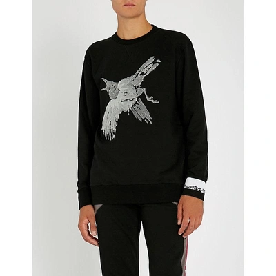 Shop Lanvin Velvet-trimmed Cotton-jersey Sweatshirt In Black