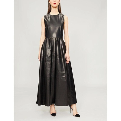 Shop Rosetta Getty Flared Leather Dress In Black