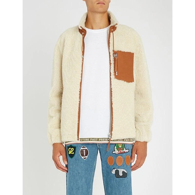 Shop Loewe Contrasting-trims Shearling Jacket In Off White