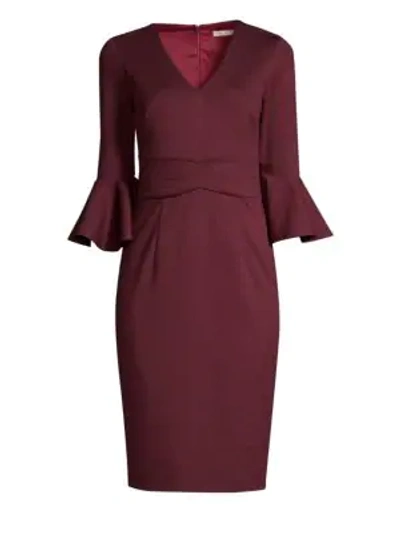 Shop Trina Turk Casa Mexico Begonia Bell-sleeve Sheath Dress In Malbec