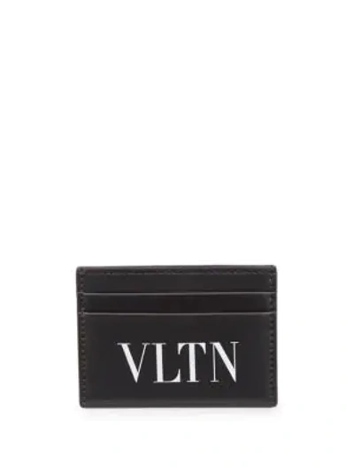 Shop Valentino Small Logo Leather Credit Card Holder In Black White