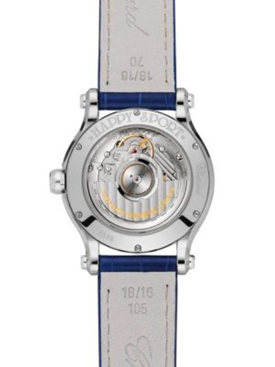 Shop Chopard Happy Sport Automatic Stainless Steel Sapphire & Diamond Leather Strap Watch In Blue