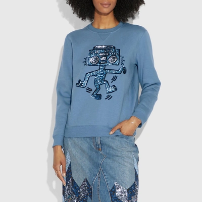 Shop Coach X Keith Haring Embellished Sweatshirt In Blue