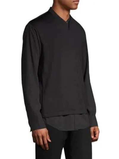 Shop Solid Homme Layered Wool-blend Sweater In Black