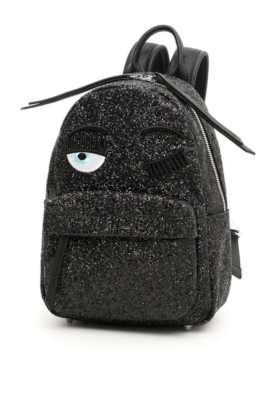 Shop Chiara Ferragni Small Glitter Flirting Backpack In Black