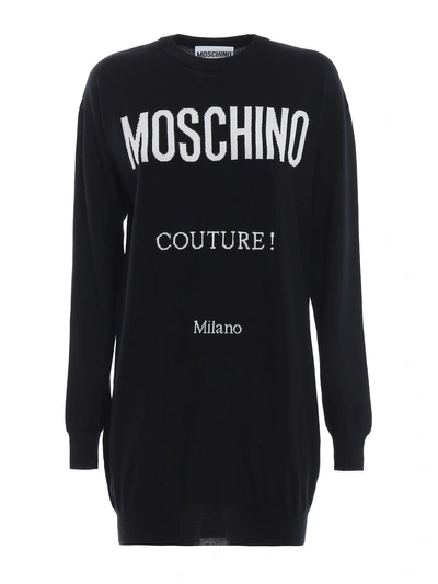 Shop Moschino Logo Print Dress In Black