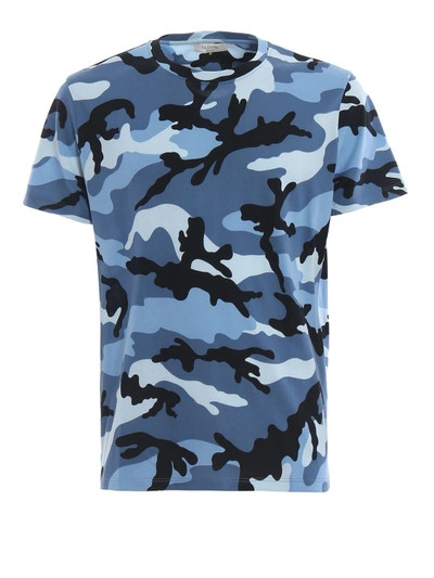 Shop Valentino Camouflage Print T-shirt In Fcamou Denim