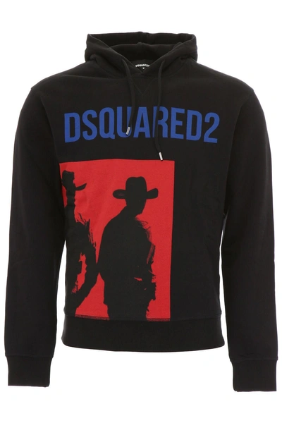 Dsquared2 Cowboys Cotton Jersey Sweatshirt Hoodie In Black | ModeSens