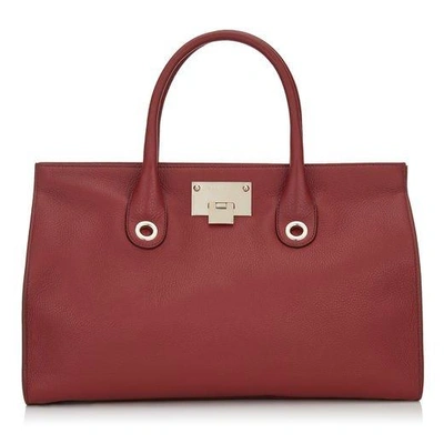 Shop Jimmy Choo Riley Red Grainy Calf Leather Tote Bag