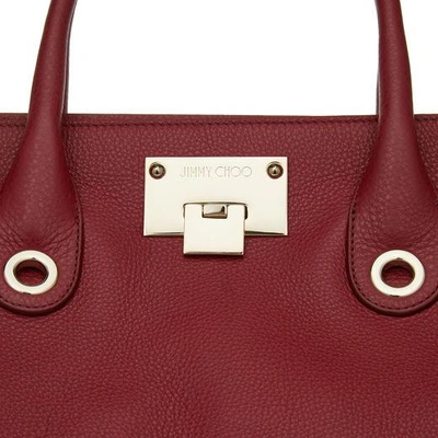 Shop Jimmy Choo Riley Red Grainy Calf Leather Tote Bag