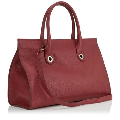 Shop Jimmy Choo Riley Red Grainy Calf Leather Tote Bag