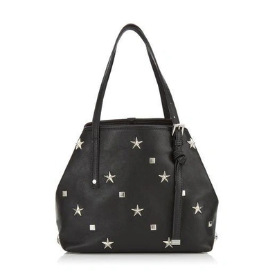 Shop Jimmy Choo Sasha/s Black Leather Mini Tote Bag With Star And Square Studs