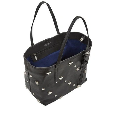 Shop Jimmy Choo Sasha/s Black Leather Mini Tote Bag With Star And Square Studs