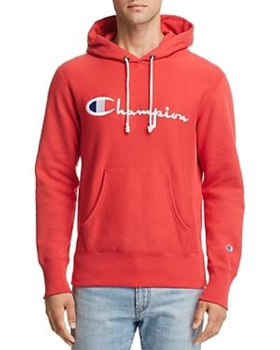 Shop Champion Embroidered Logo Hooded Sweatshirt In Sideline Red