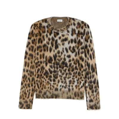 Shop Saint Laurent Leopard Mohair-blend Jumper In Multicoloured