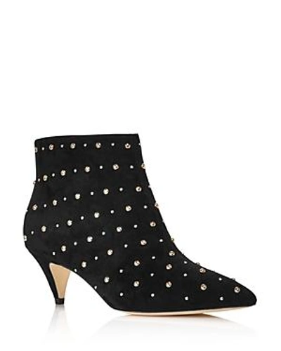Shop Kate Spade New York Women's Starr Pointed Toe Two-tone Studded Suede Kitten Heel Booties In Black