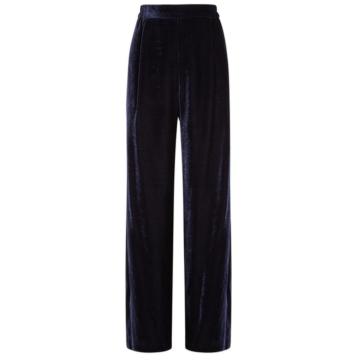 navy velvet wide leg trousers