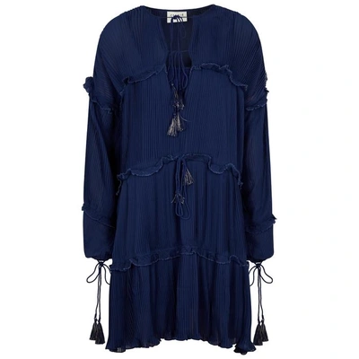 Shop Cecilie Copenhagen Ponger Pleated Chiffon Dress In Dark Blue