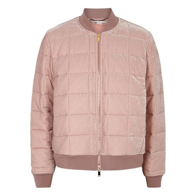 Shop Stella Mccartney Pale Pink Quilted Velvet Bomber Jacket
