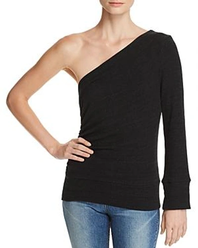 Shop Lna Solo One-shoulder Sweater In Black Heather