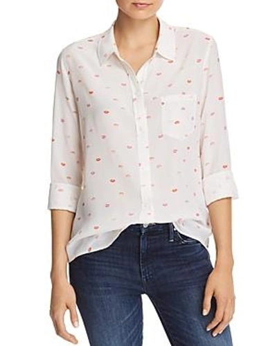 Shop Rails Kate Lips Print Silk Shirt In Rossetto