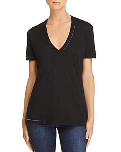 Shop Monrow Studded V-neck Cotton Tee In Black