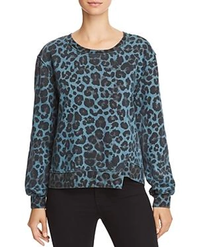 Shop Pam & Gela Leopard Print Asymmetric Sweatshirt In Blue Leopard