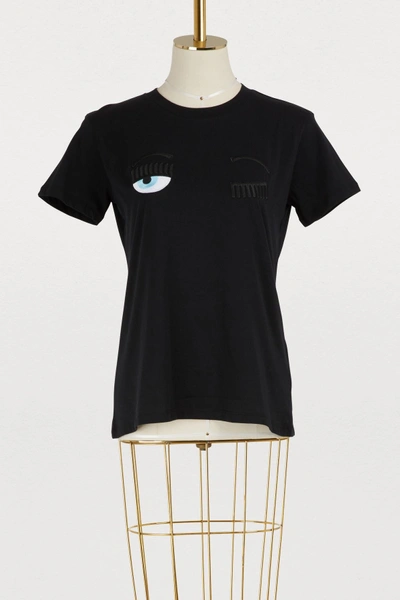 Shop Chiara Ferragni Flirting Cotton T-shirt In Black