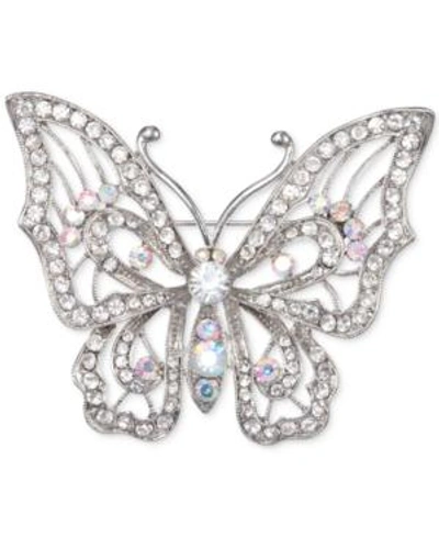 Shop Nina Silver-tone Crystal Open Butterfly Pin In Rhdm/white