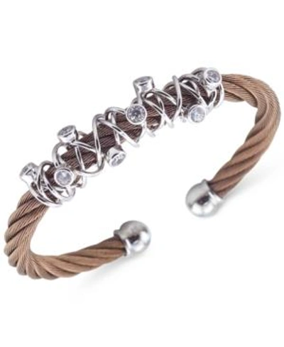Shop Charriol Women's Tango Bronze Pvd Stainless Steel With White Topaz Stones Cable Bangle Bracelet
