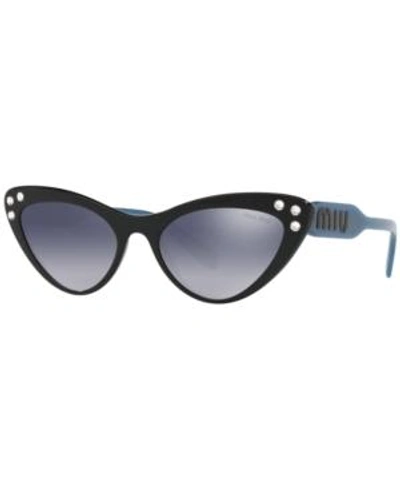 Shop Miu Miu Sunglasses, Mu 05ts 55 In Black / Grey Grad Blue Mirror Silver