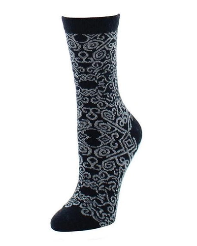 Shop Natori Cashmere Scroll-pattern Socks In Black
