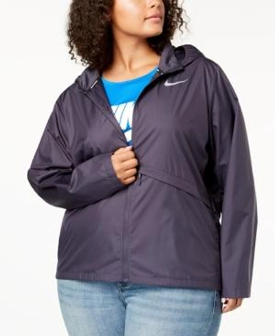 Shop Nike Plus Size Essential Water-repellent Hooded Running Jacket In Gridiron