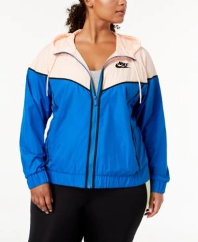 Shop Nike Plus Size Sportswear Windrunner Jacket In Signal Blue Crimson Black