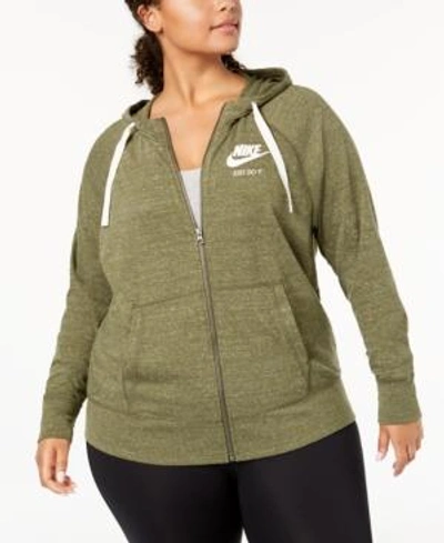 Shop Nike Plus Size Sportswear Gym Vintage Hoodie In Olive Canvas/sail